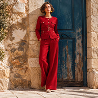 Scarlett Red Belted Tweed Jacket thumbnail 1